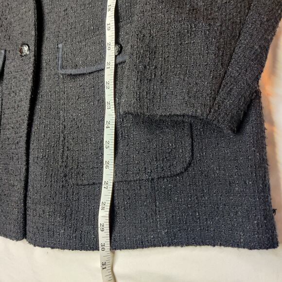 Talbots Plus Grosgrain Ribbon Trim Tweed Preppy Blazer Jacket Black 16W Academia - Picture 14 of 14